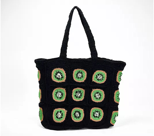 Embellished & Crocheted Zip Top Tote