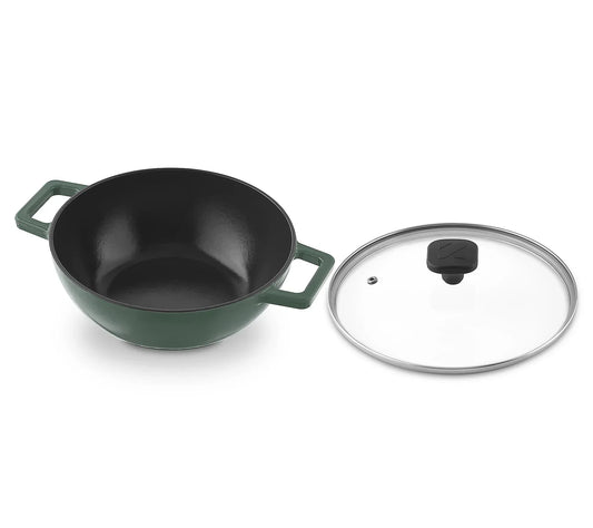 9" Cast Iron Wok with Glass Lid