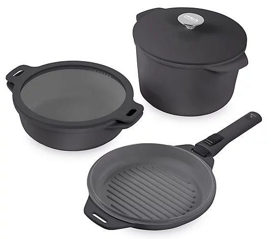 3-Pc SmartStore Cast Aluminum Cookware Set w/ 2 Lids & Handle